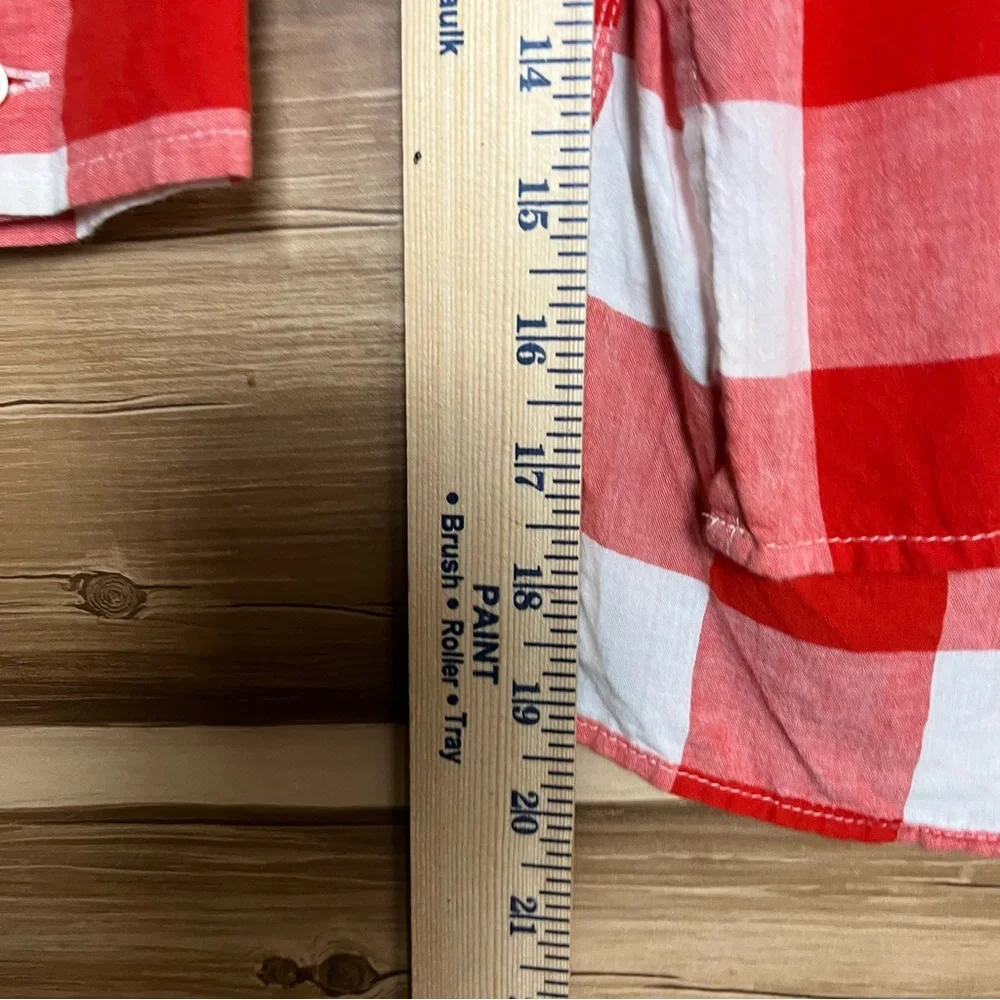 5/$25 Old navy girl long sleeve bottoms down‎ red white plaid shirt size 14 XL
